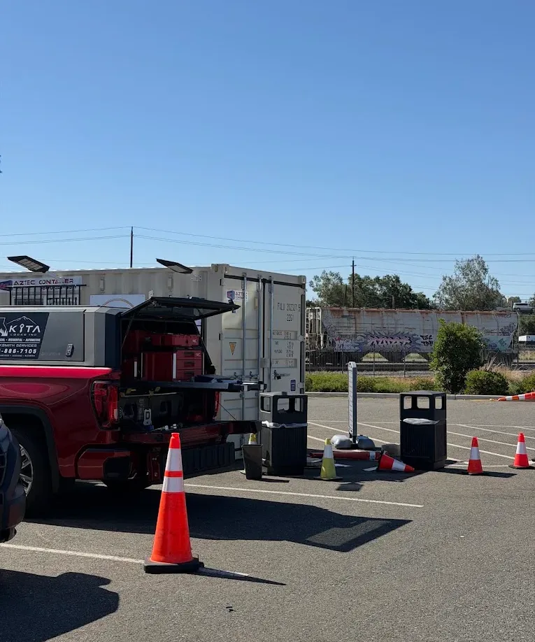 Kita Locks mobile service truck with locksmith equipment at a work location