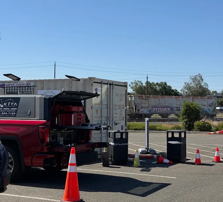 Kita Locks mobile service truck with locksmith equipment at a work location